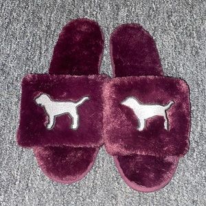 PINK furry slide slippers